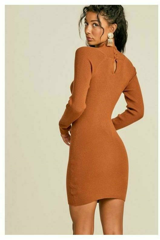 crossover knit dress Cross Over V Neck Flare Sleeve Knit Dress W.T.I. Design