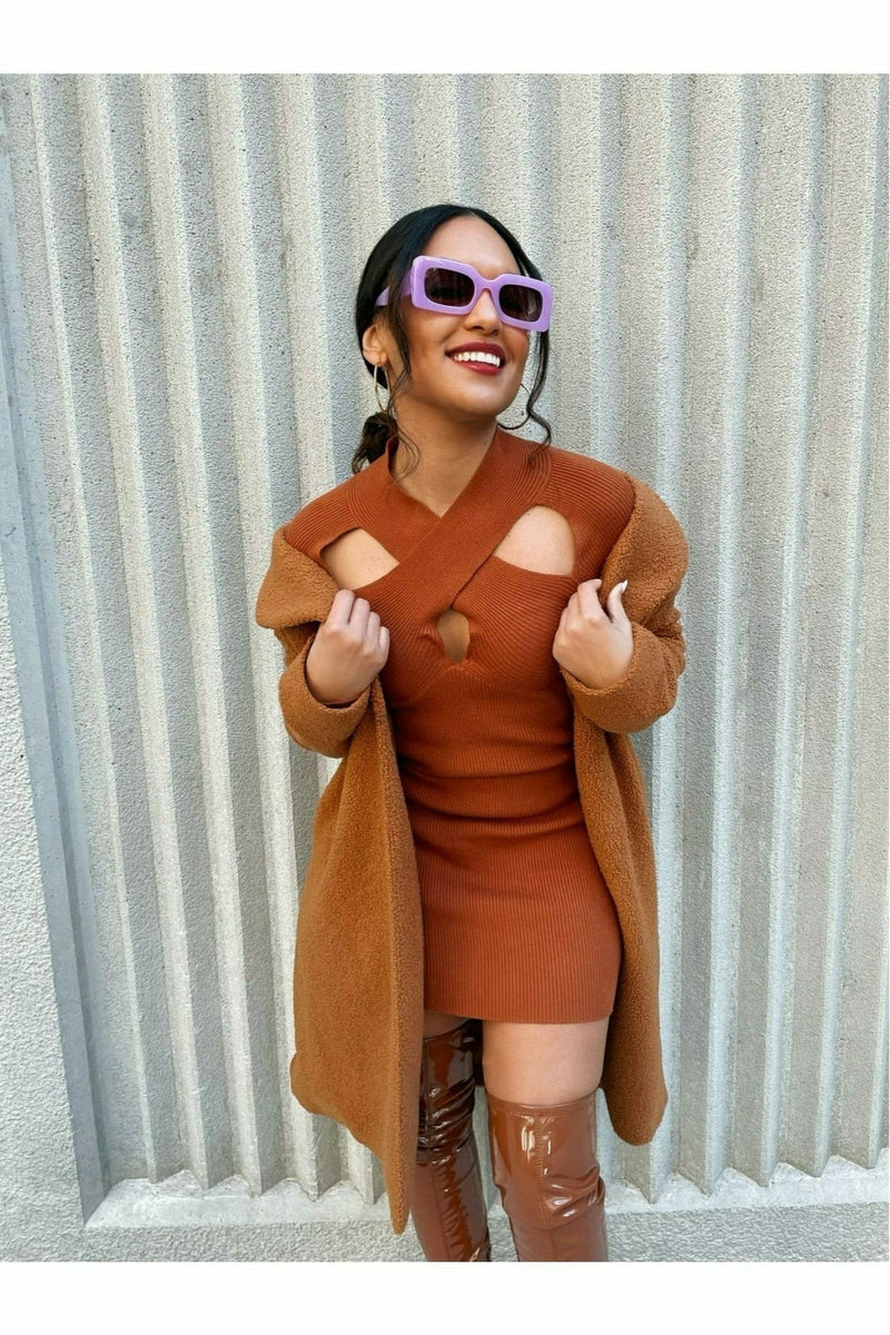 Cinnamon Spice Crossover Knit Dress | Mission Lane Cinnamon Spice Crossover Knit Dress | Mission Lane