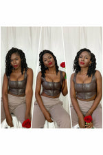 Brown Faux Leather Bustier Coco Top Tops Motel Rocks   