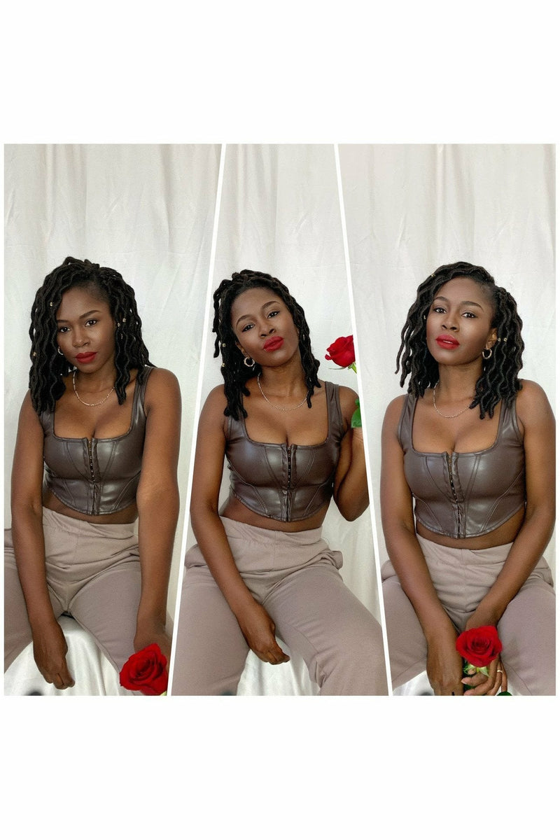Brown Faux Leather Bustier Coco Top Tops Motel Rocks   